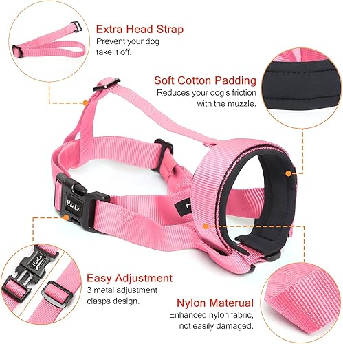 Miniatura 3 de HEELE Bozal para perro de tamaño mediano y grande, para dejar de morder, ladrar y masticar, suave y transpirable, bebible con lazo ajustable, bozal