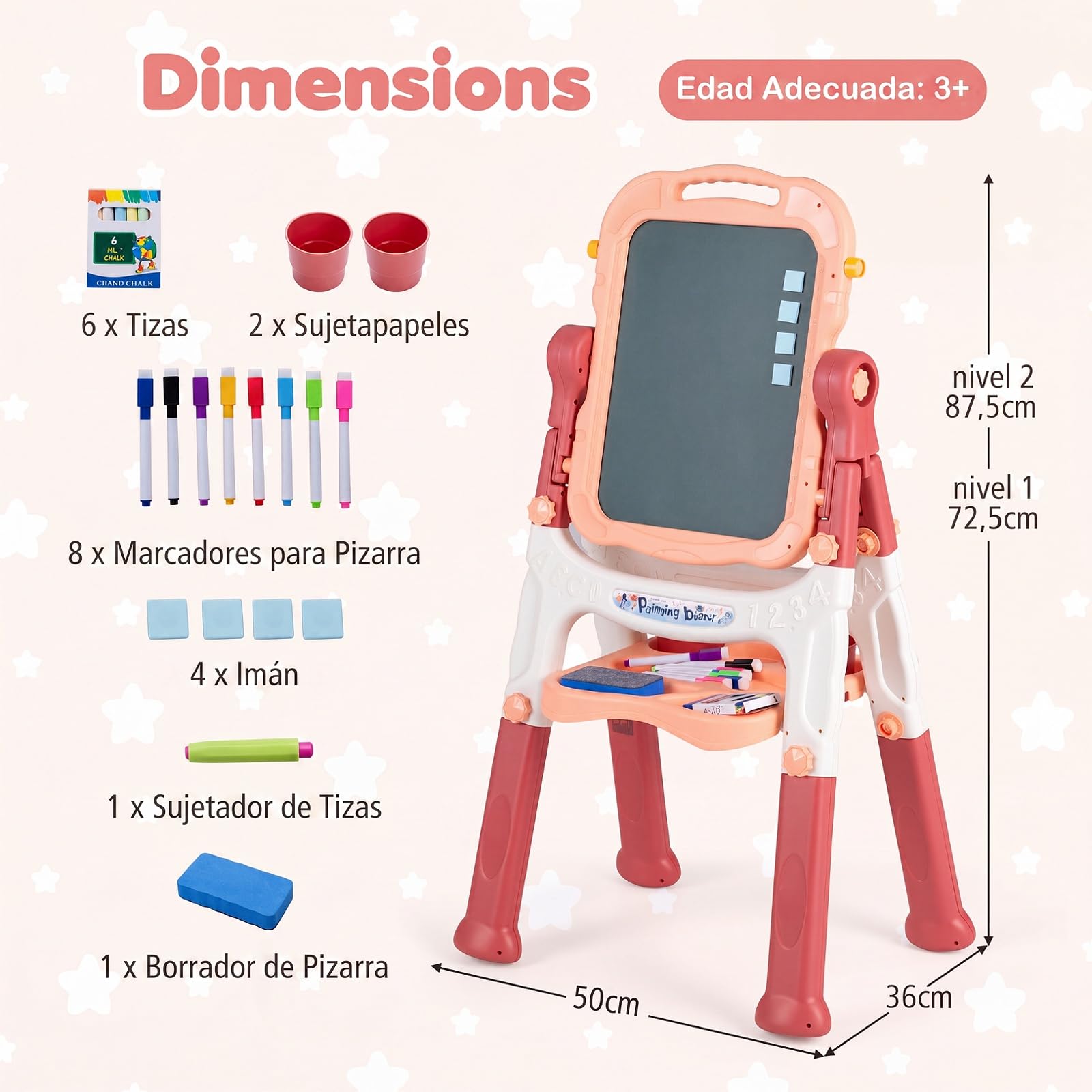 COSTWAY Pizarra Infantil con Doble Cara, Giratorio 360° (Rosa)