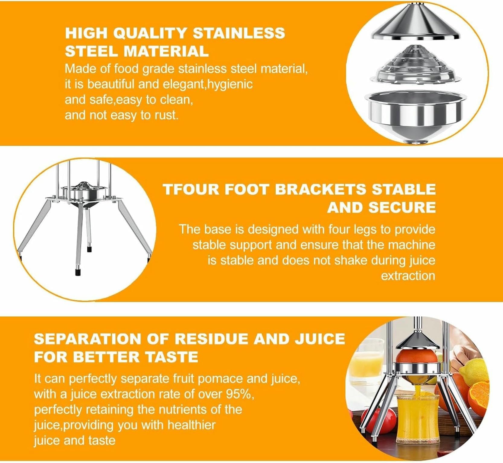 Exprimidor de Naranjas de Grado Comercial, exprimidor de cítricos eléctrico de Acero Inoxidable para Uso doméstico y Comercial, para jugos de Naranja, limón, Lima y Pomelo.