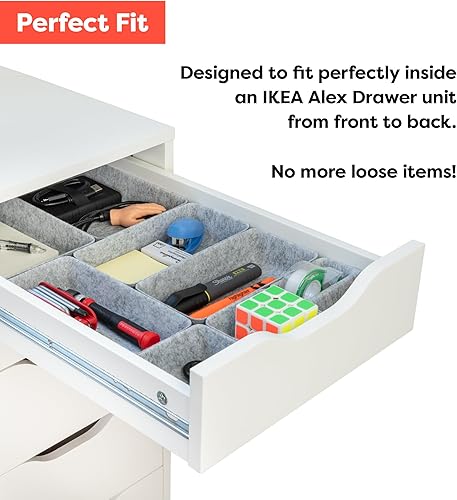 Miniatura 2 de Rajas Goods - Organizador de cajones compatible con la unidad de cajones Ikea Alex, juego de 10 organizadores modulares de bandejas de fieltro,