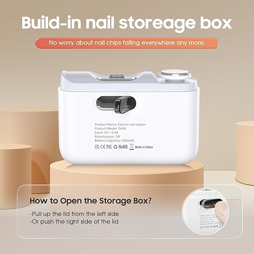 Miniatura 4 de Cortaúñas eléctrico y pulidor, 2 en 1 recortador automático de uñas para todas las edades, cortaúñas de 2 velocidades con luz LED, juego de manicura