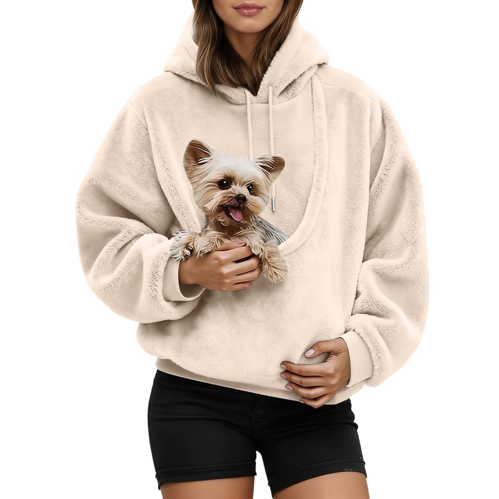 Pull à capuche pour femmes-Sweat à capuche oversize pour femmes avec poche avant et sangle chat Pull polaire confortable idéal sorties décontractées courses quotidiennes tenue chaude automne hiver
