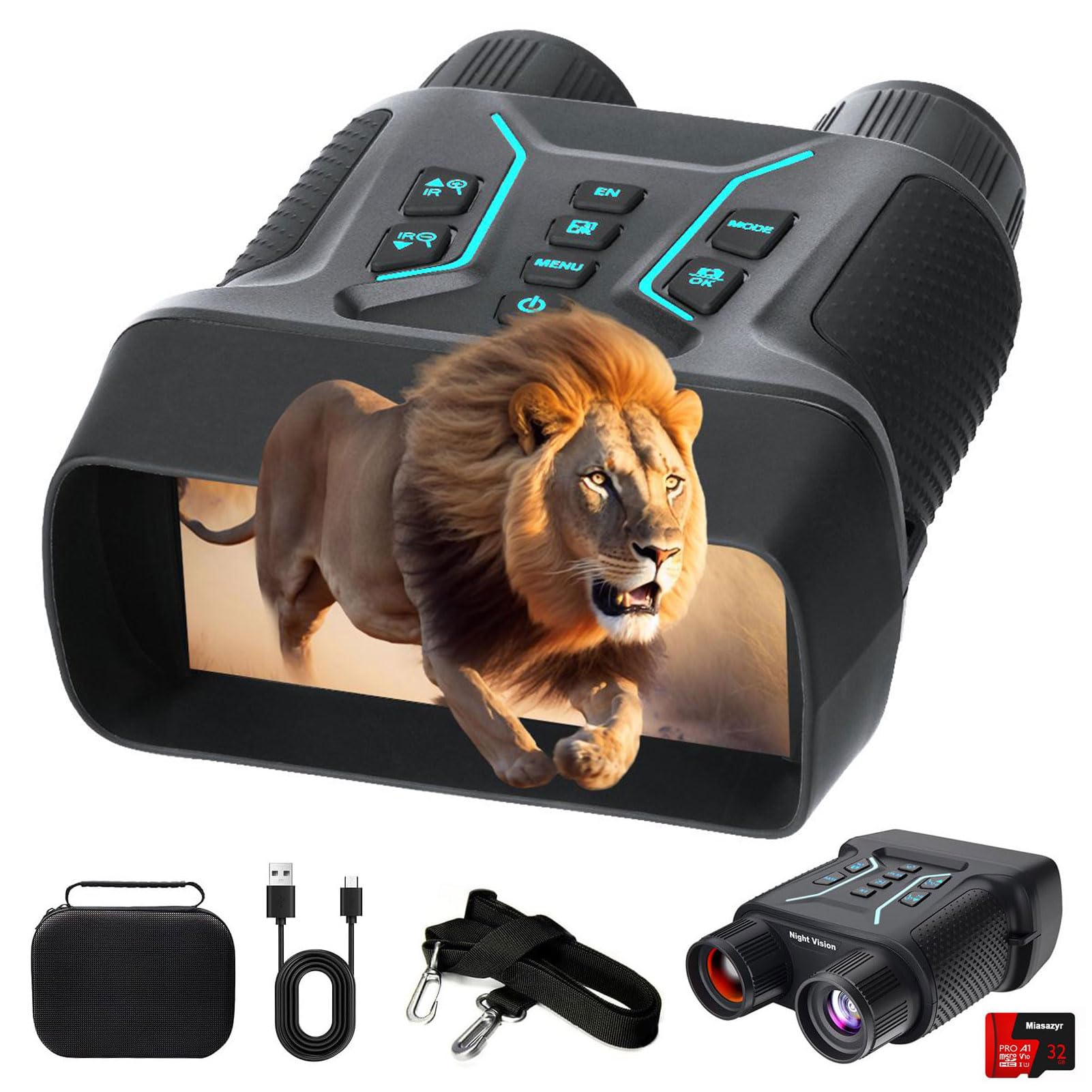 Night Vision Goggles, 4K Full Color Binoculars with 4.5'' Large Screen, 4000 mAh Rechargeable Battery, 8X Digital Zoom, Backlit Buttons, 1312FT Long Rang Night Vision for Camping