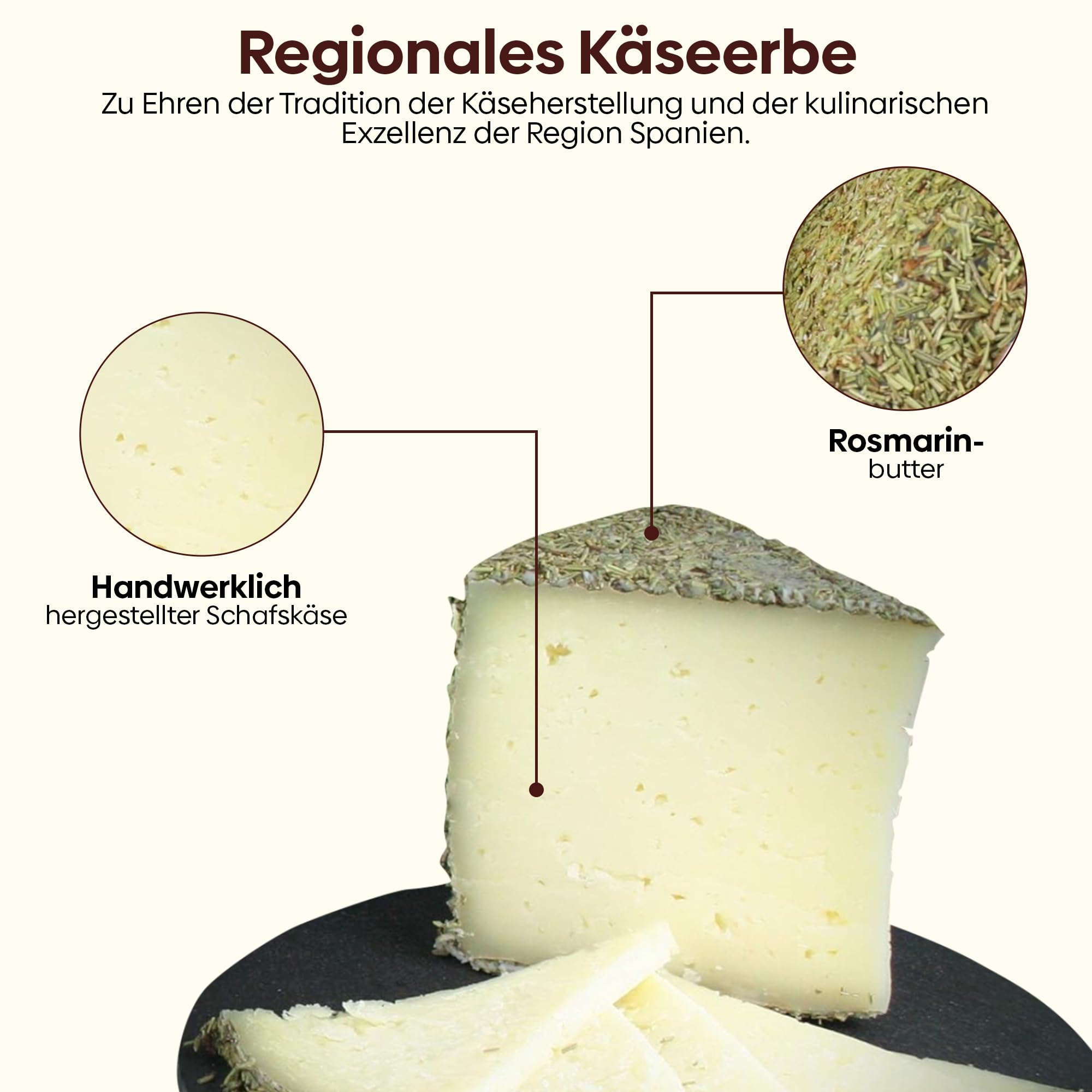 Käse La Aldea Artesano | Gereifter Schafskäse mit Rosmarin 1,5 kg | 6 Monate gereift | Käse aus Rohmilch in handwerklicher Qualität Gourmetkäse zum Verschenken und Geschenkkorb mit Gourmetkäse