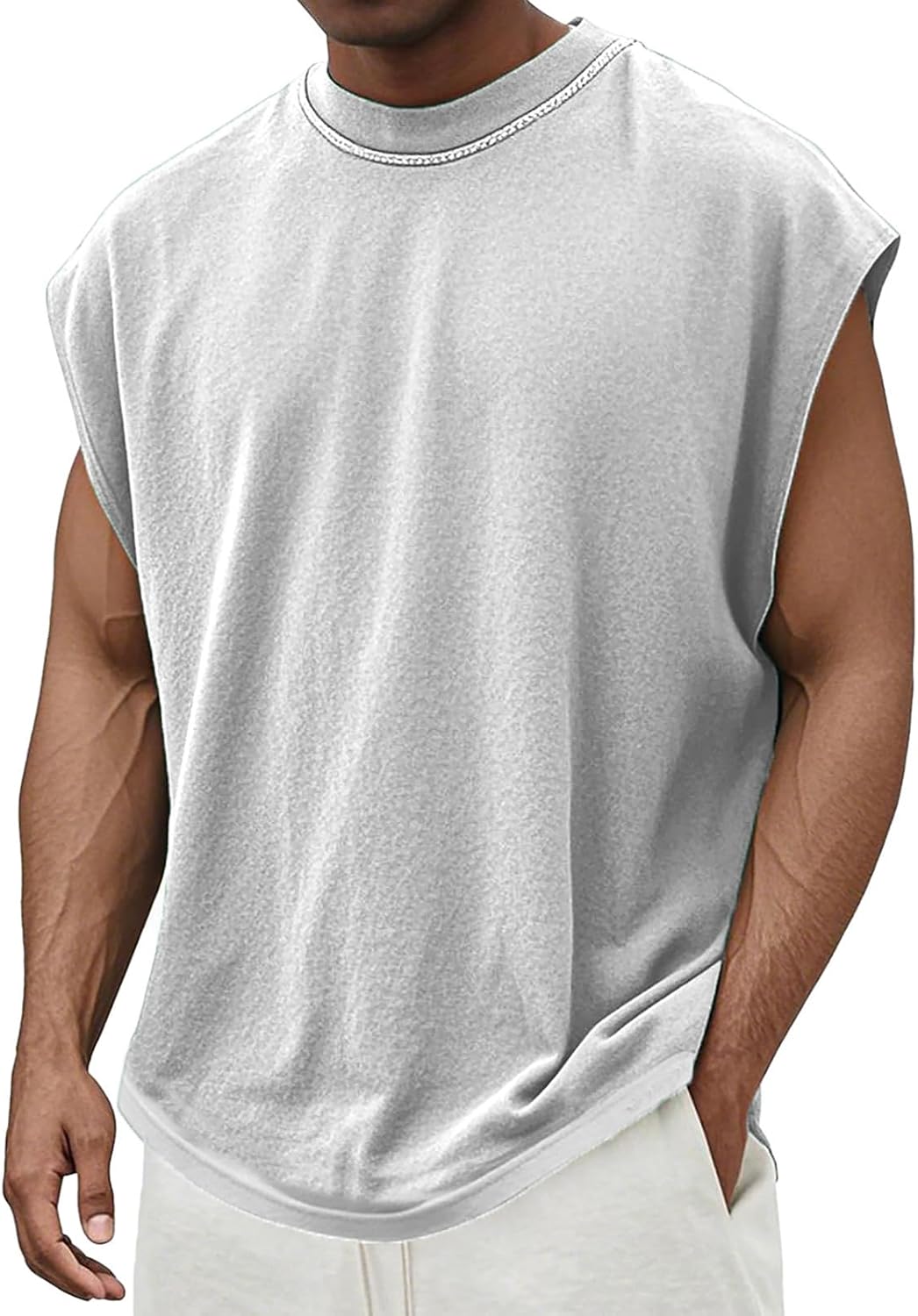 WENKOMG1 Men's Distressed Tank Tops Sleeveless Loose Fit Gym Workout Casual Summer Beach Tshirts, S-3XL