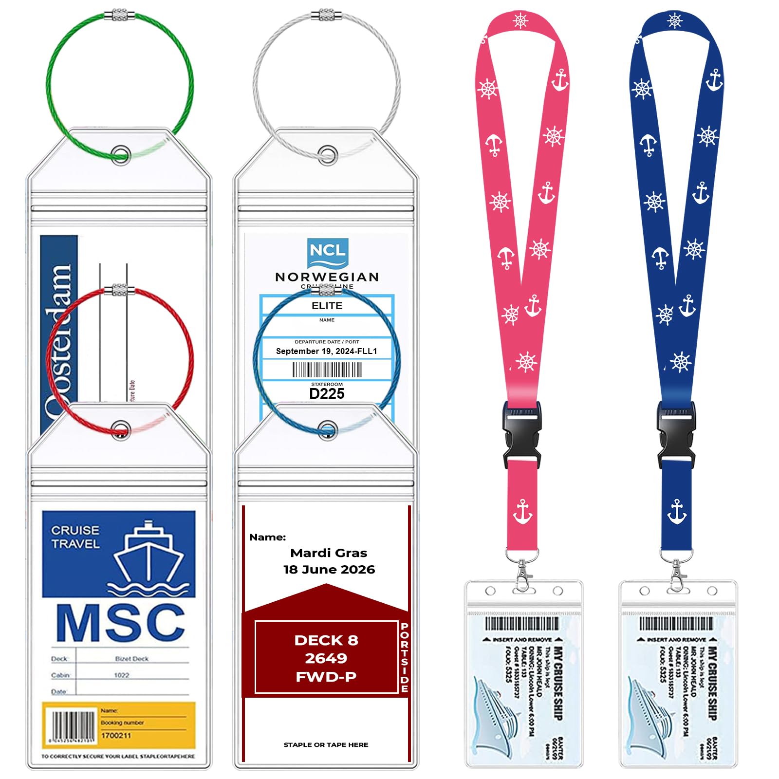 4 Pcs Cruise Luggage Tag Holders & 2 Pcs Cruise Lanyards with Waterproof Ship Card ID Badge Holder, Cruise Essentials 2026-2027 for Carnival, NCL, MSC, Princess, Royal Caribbean and Celebrity