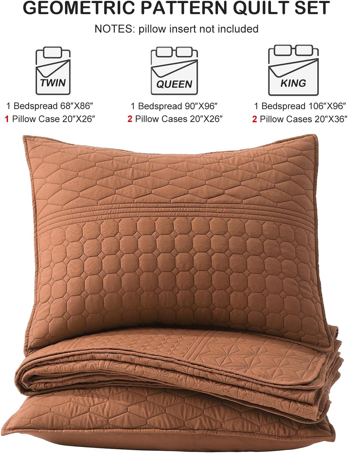 HORIMOTE HOME Burnt Orange Queen Size Quilt Set - Soft Microfiber Bedspread with 2 Shams, Lightweight & All-Season Geometric Coverlet for Cozy Bedding - Image 7