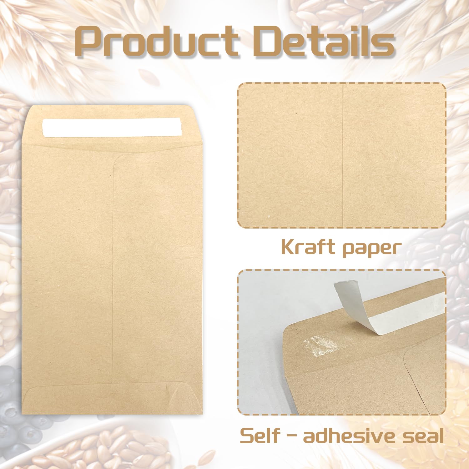 Buste Marroni Autoadesive per Semi 100 Pezzi 8x12 cm Stampate con Modello di Nome