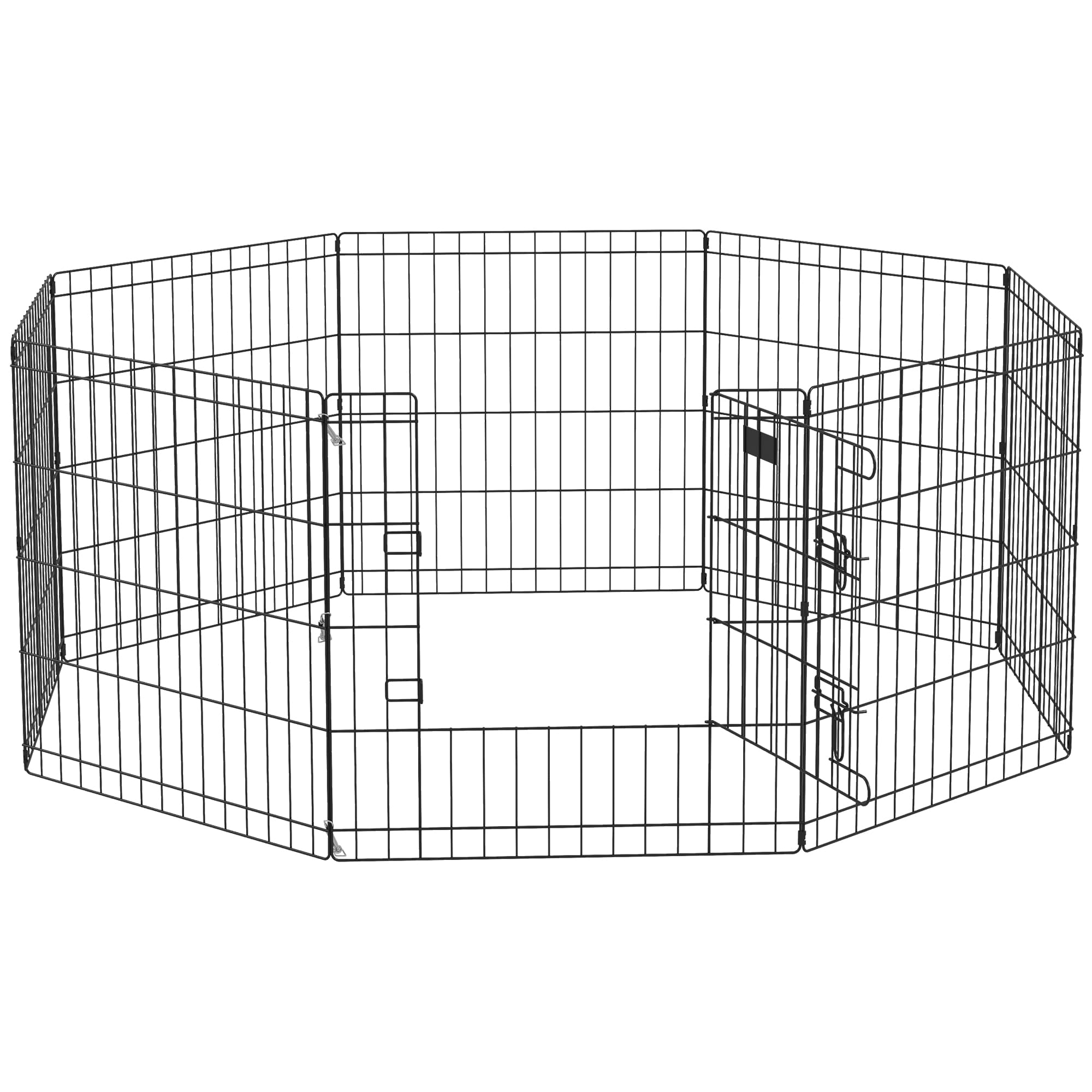 PawHut Recinto per Cani da Esterno e Interno, Recinzione Box per Cani e Cuccioli con 8 Pannelli a Rete e Porta 61 x 61cm, Nero