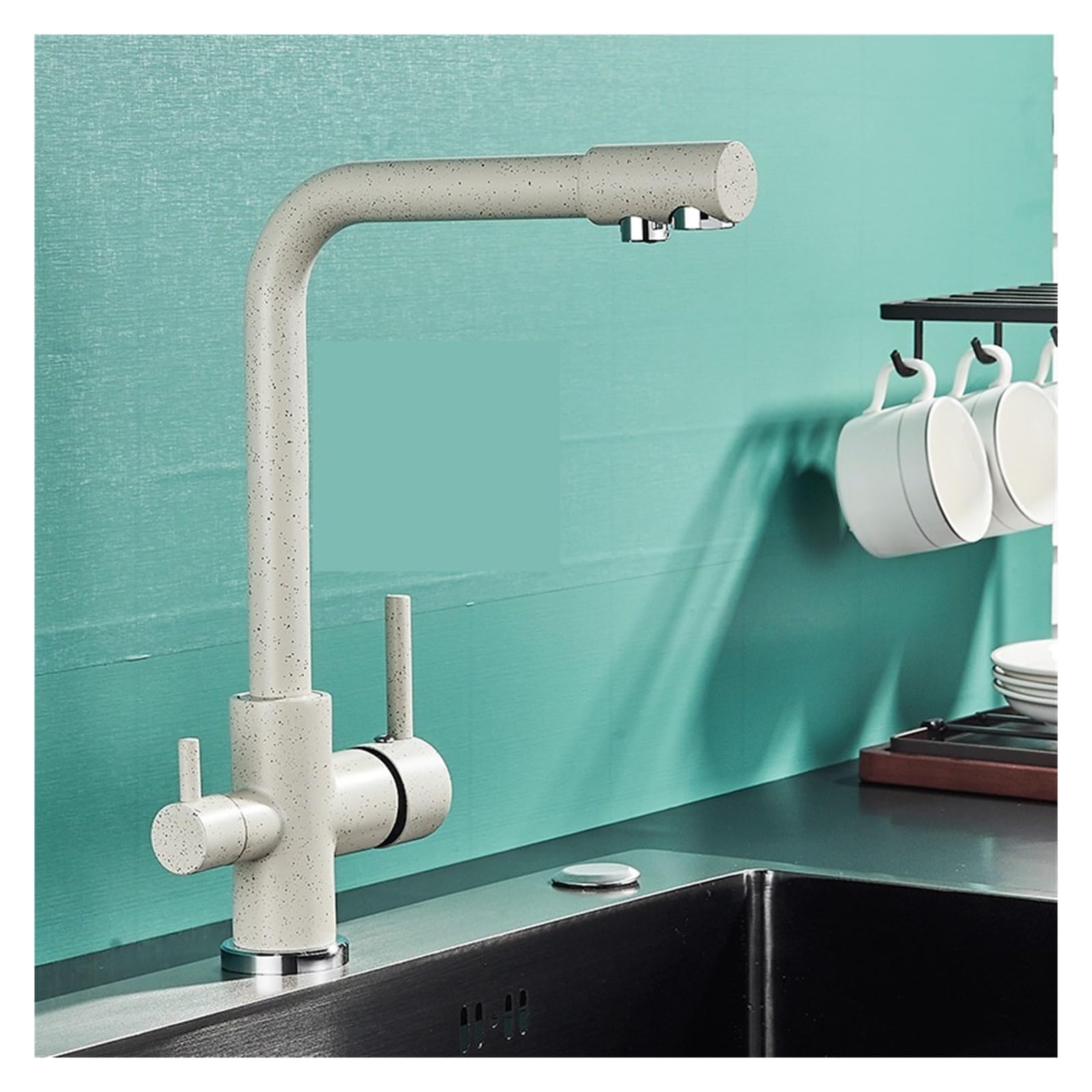 FCXWEVR Stylish Black Grey Faucet Water Filter Tap - Kitchen Mixer Sink for Hot & Cold Drinking Water Efficient Filtration System (Cromo Design)