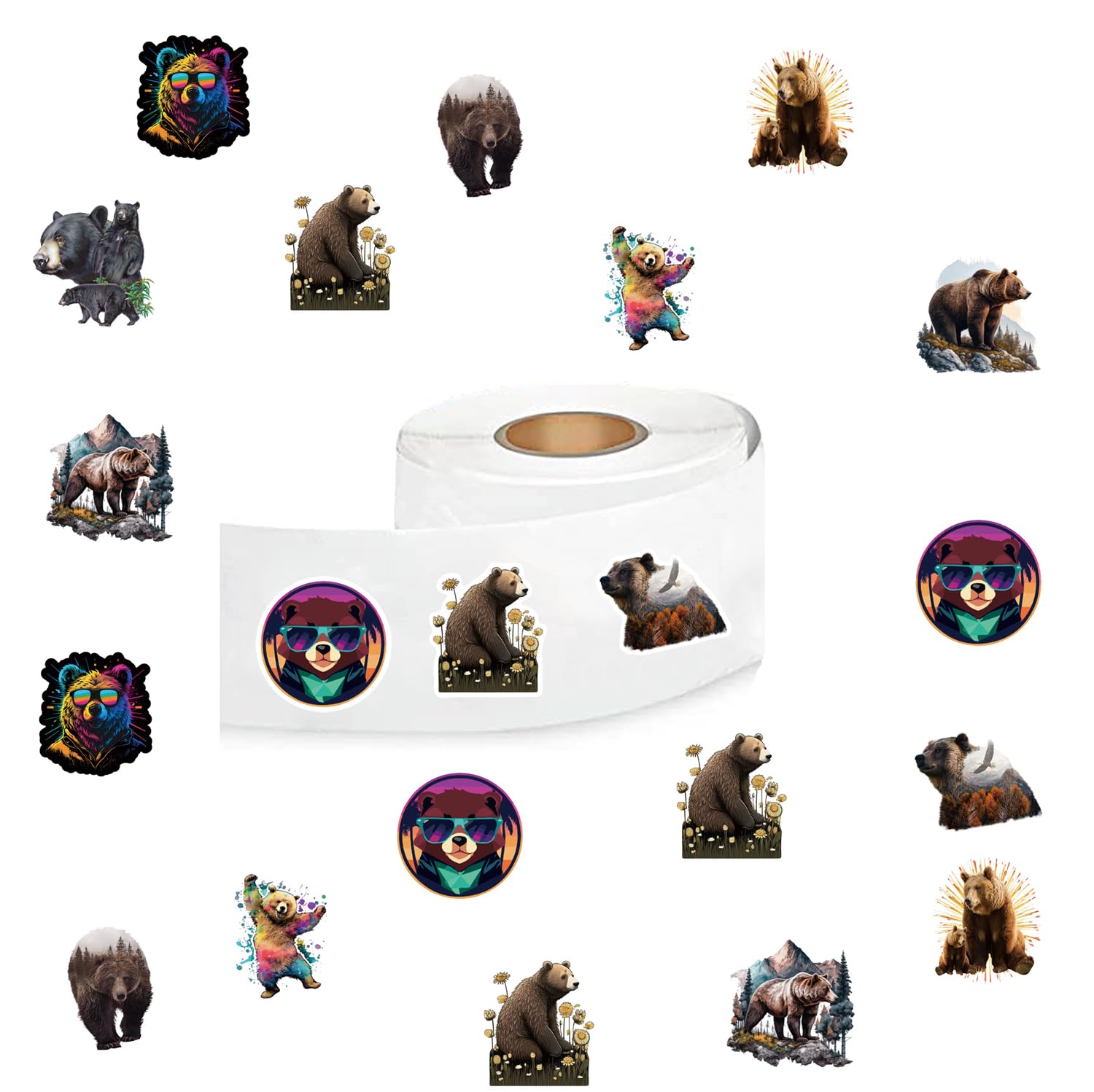 500 Pcs Brown Bear Animal Aesthetic Round Seal Label Self-Adhesive Stickers for Christmas Halloween Party Decorations for Kid Teen Girl Boy for