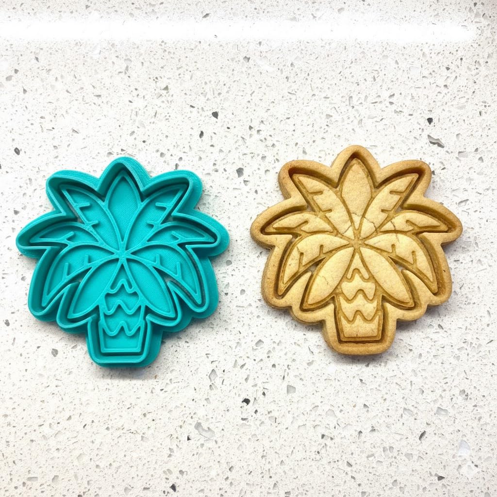 Hurma Palmiye Ağacı Kurabiye Kalıbı ve Damga Seti, Ramazan Ayı, Tropikal ve Çöl Temalı, Şeker Hamuru ve Kil Şekillendirici (4 cm)