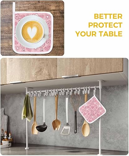 Miniatura 6 de 3 Packs Pink Flower Heart Pot Holders Sets for Kitchen,Oven Pan Plate Bowl Pads Heat Proof Mat with Hanging Loop,Terry Cloth Potholders Soft Grip