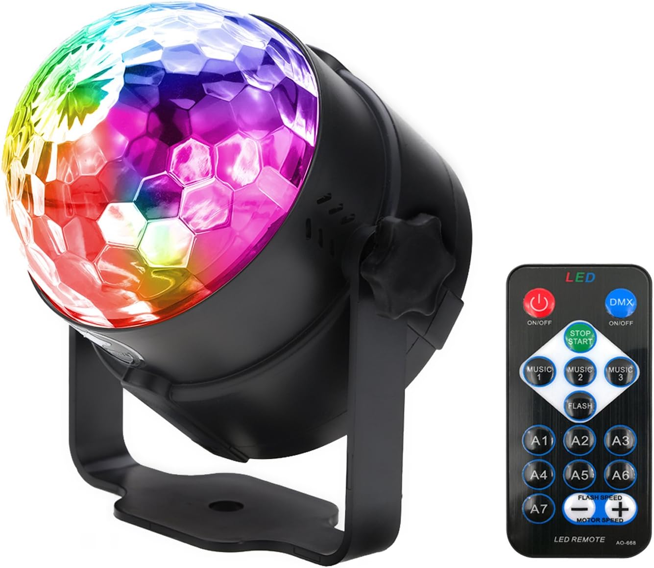 Sound Activated Disco Ball LED Strobe Light , RBG Disco Ball, Portable Strobe Lamp 7 Modes Stage Par Light for Home Room Dance Parties Birthday DJ Bar Karaoke Xmas Wedding Show Club Pub with Remote