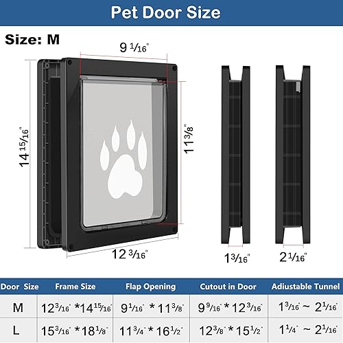 Miniatura 6 de CEESC Puerta para perros de hasta 45 libras, puerta resistente a la intemperie para gatos y perros, duradera, panel de cierre a presión incluido,