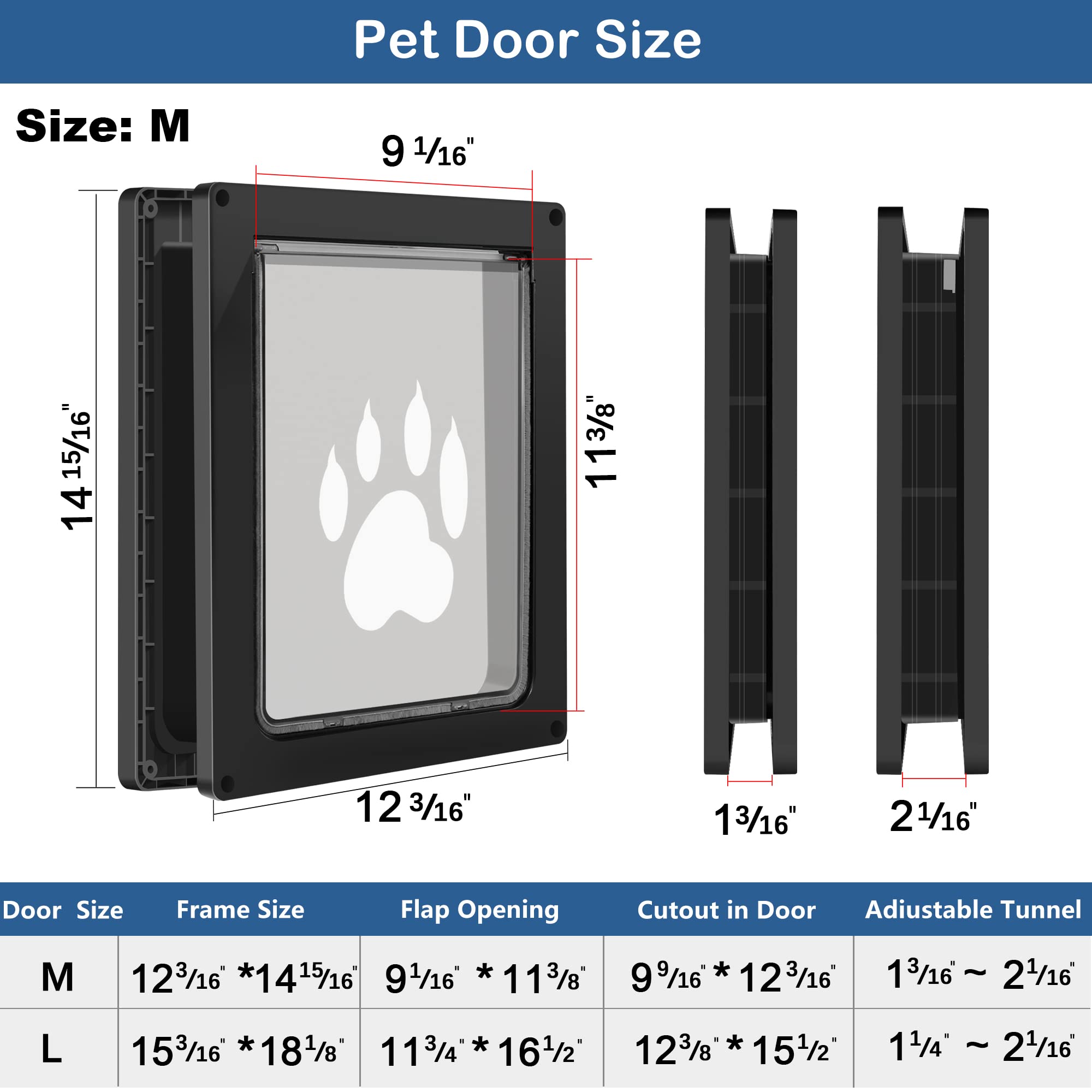 CEESC Puerta para mascotas para perros de hasta 45 lb, puerta resistente a la intemperie para gatos y perros, duradera, panel de cierre a presión incluido, adecuada para puertas interiores y