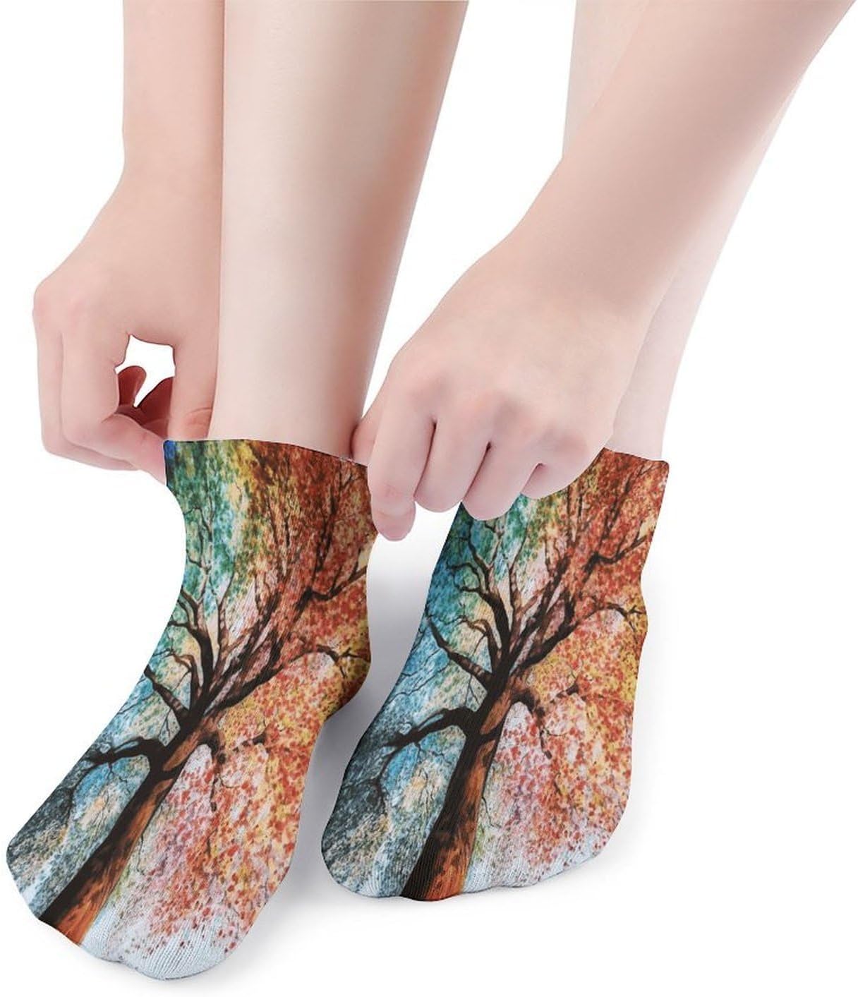 Colorful Tree Ankle Sock,Cushioned Crew Socks Low Cut Compression Running Sock with Ankle Support for Men Women(5 Pairs)