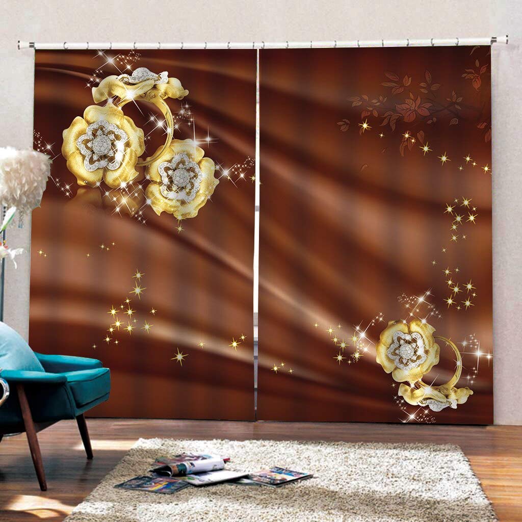 Rideaux Marron Personnalisables Rideau De Fenêtre Occultant De Luxe 3D pour Volets De Rideau De Fleurs en Strass De Salon (L) 150×(H) 180cm
