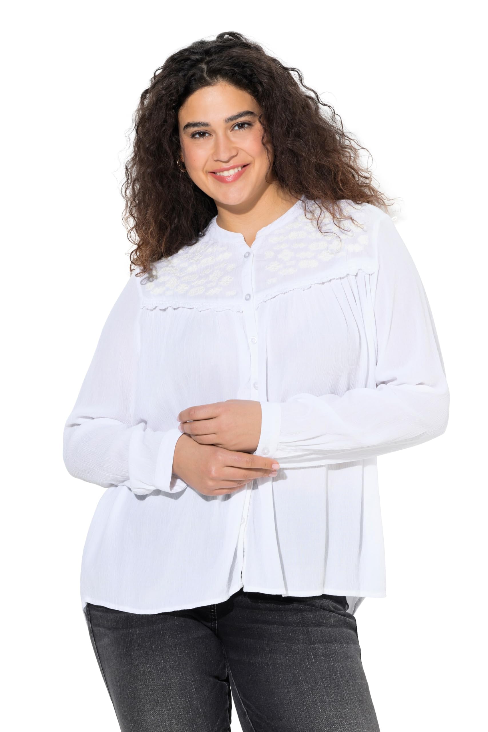 Ulla Popken Damen große Größen Übergrößen Plus Size Bluse, Stickerei, A-Linie, Rundhals, Langarm 842200