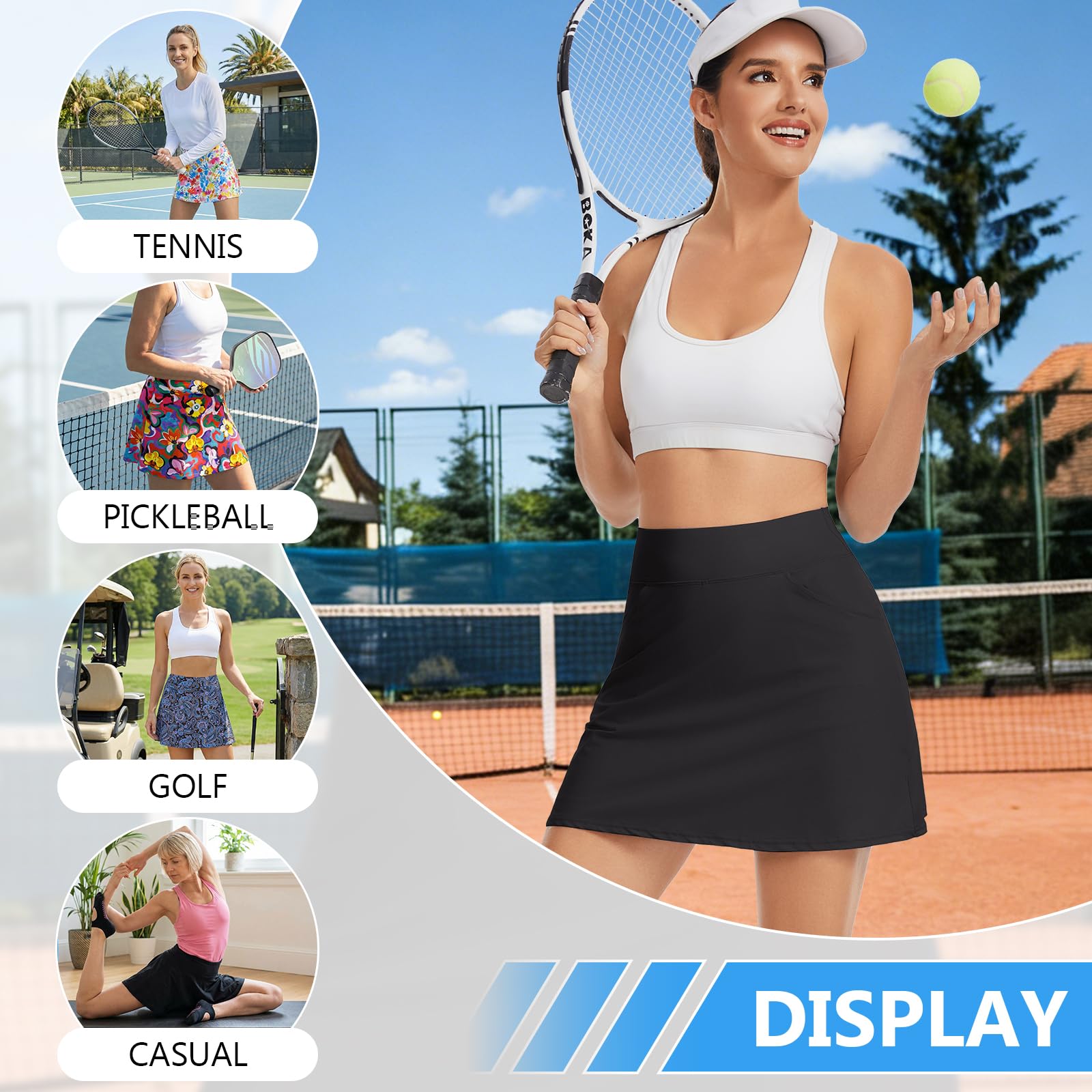 Soneven Gonna da tennis da donna con pantaloni, a vita alta, gonna da golf con 4 tasche