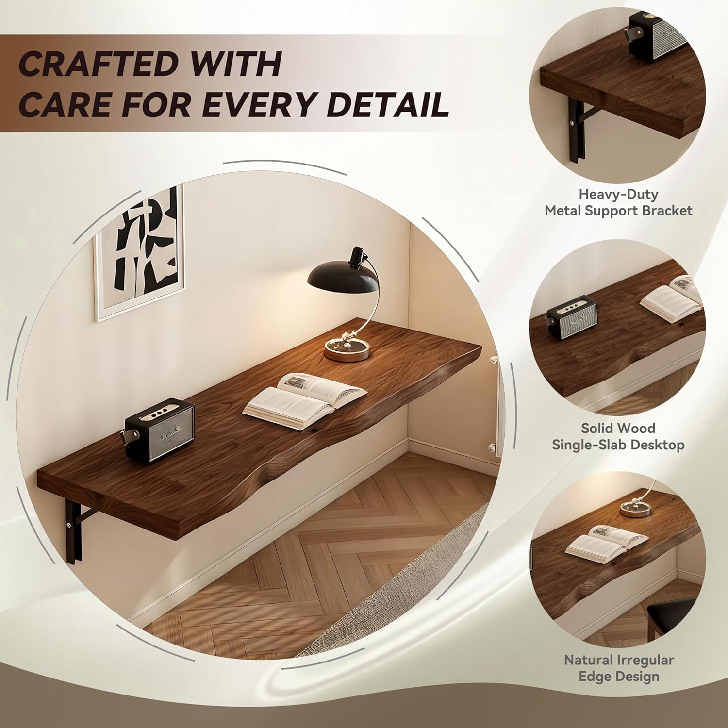 Mesa de pared que ahorra espacio, escritorio plegable resistente con soportes que soporta 330 libras, banco de trabajo para oficina en casa y pequeños