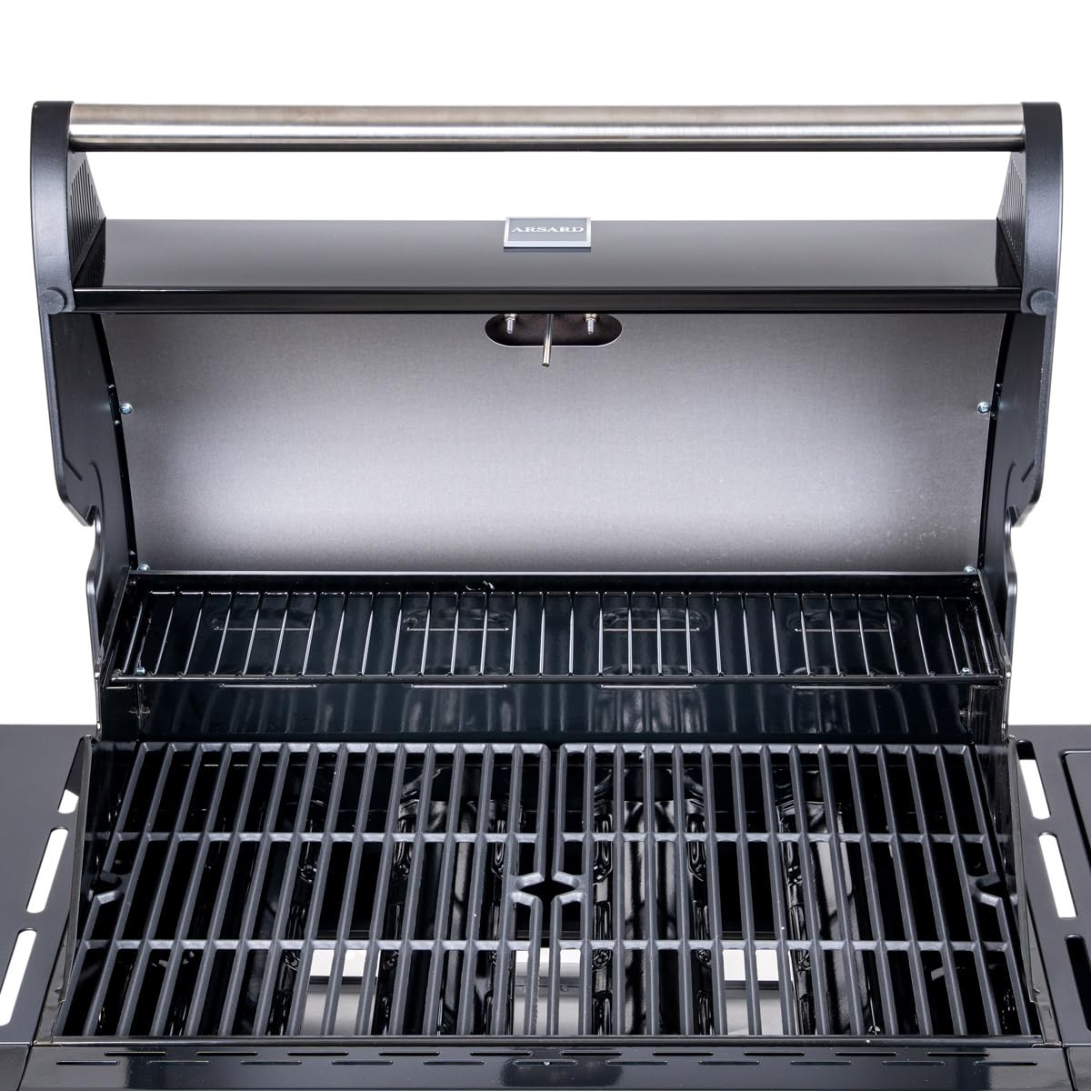 Arsard Barbecue a Gas Professionale XXL 5 Fuochi 16 KW Griglia Ghisa Acciaio Inox Bruciatore Laterale Coperchio Termometro