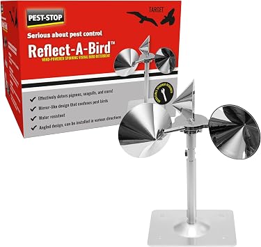 Pest-Stop Reflect-A-Bird | Wind-Powered Spinning Visual Bird Deterrent | Reflective & Silent | Outdoor Use on Gardens, Boats, Rooftops & More