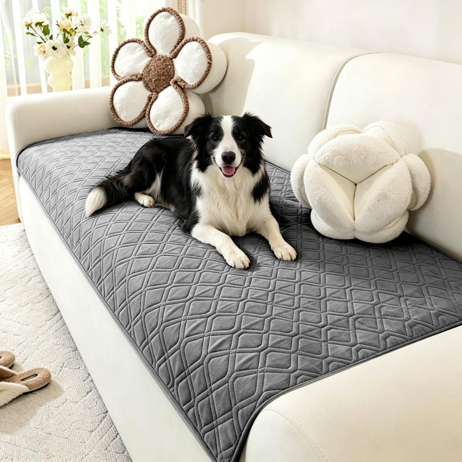 Guittly Sofa Covers 1 Seater - Waterproof Thick Couch Seat Cover for Dogs, Non-Slip Furniture Protector for Pets, Washable Corduroy Sofa Cover for Living Room (Dark Grey, 70 * 70cm)