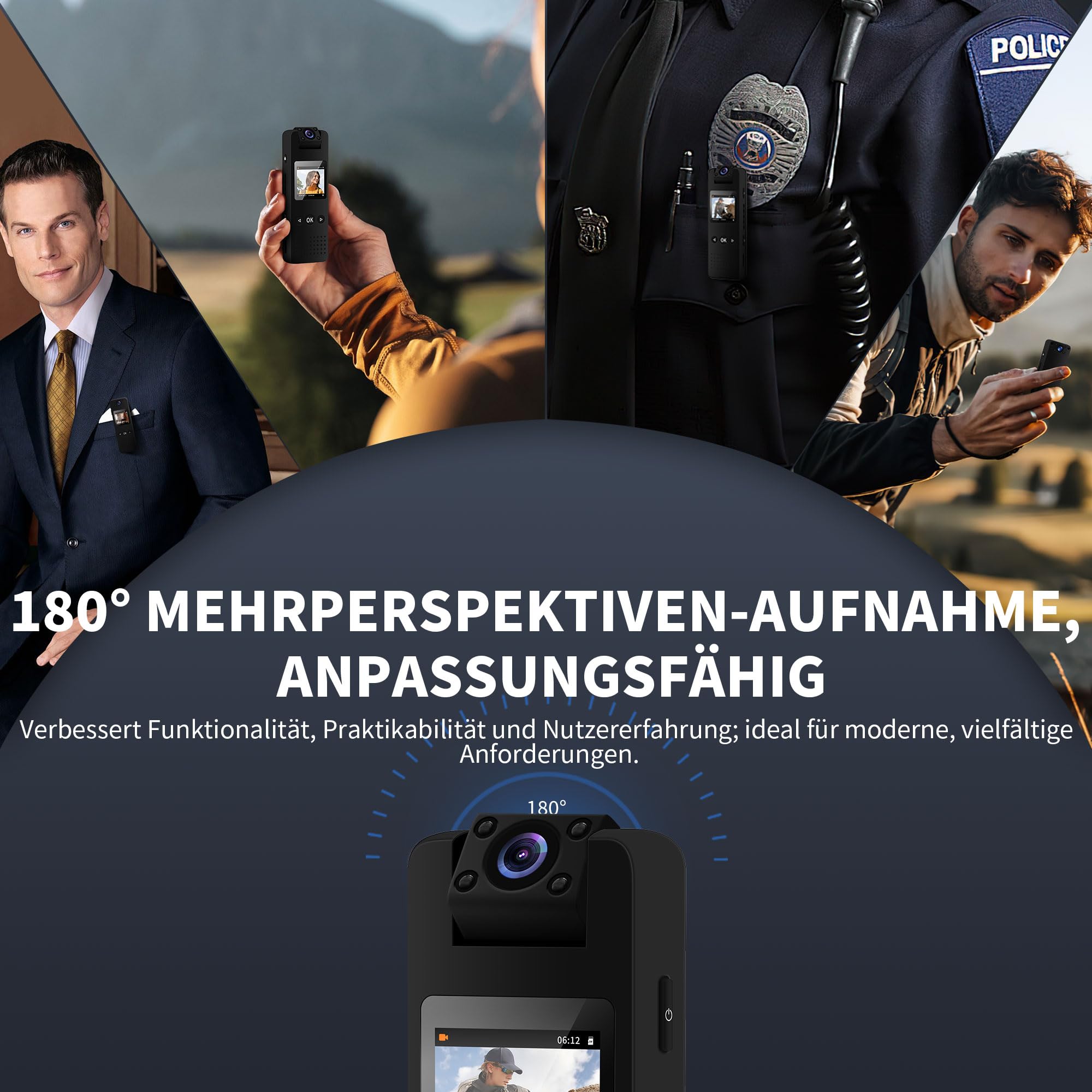 4K Bodycam Körperkamera Mini, Body Cam mit APP, Mini Body Camera Bewegungserkennung Tragbare Überwachungskamera, Kleine Kamera ohne WLAN, Mini Kamera, Videokamera für Polizei/Sport