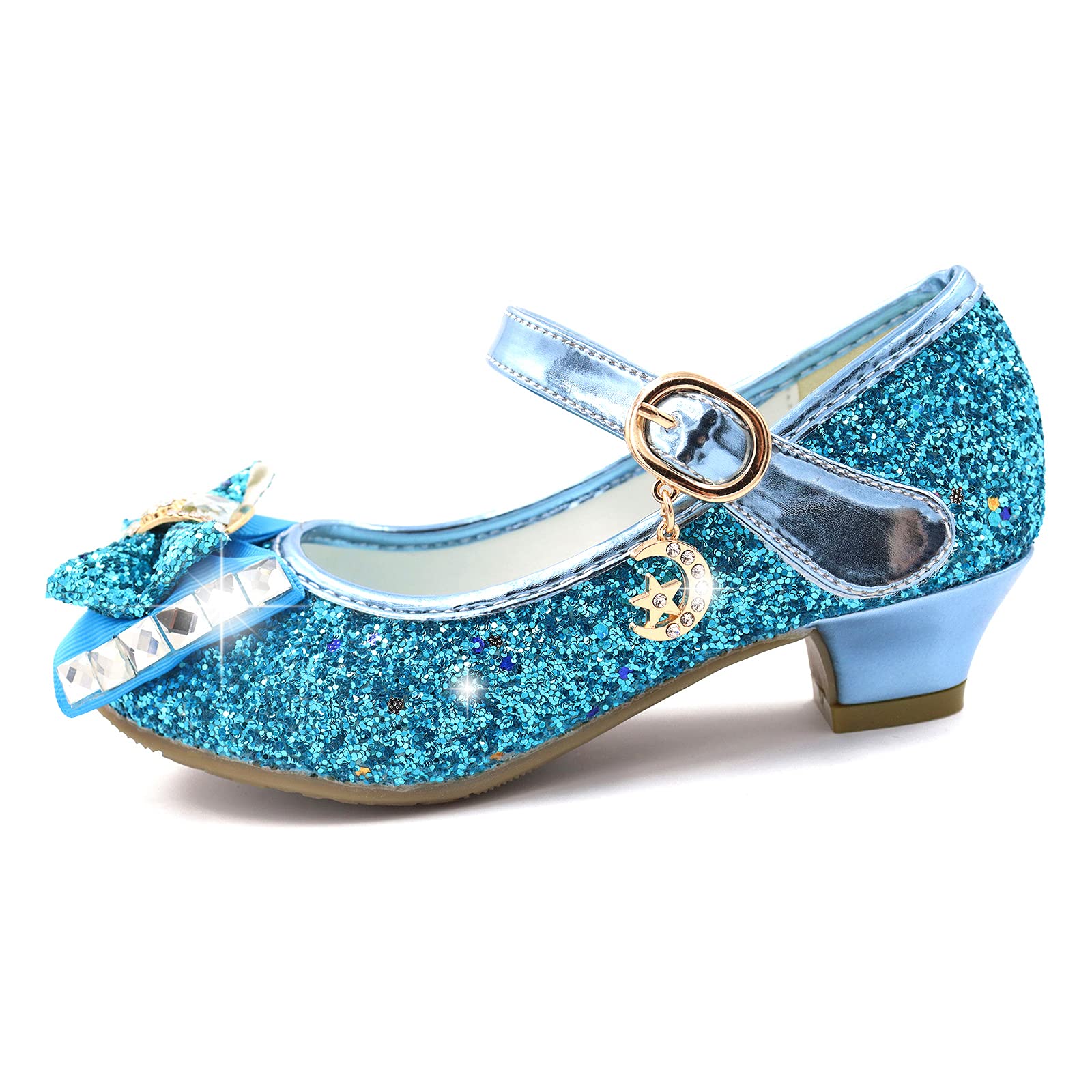 Prinzessin Schuhe Mädchen Glitzer Schuhe Kinder Stöckelschuhe Mädchen Pailletten Prinzessin Cosplay Schuhe Partys Hochzeiten Klett Sandalen Elegante Mädchen Schuhe mit Absatz