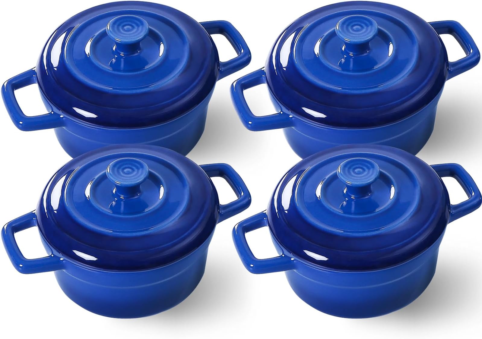 Creative CoOp Stoneware Mini Bake Pans with Lids, Set of 4 Colors Baker, Multi