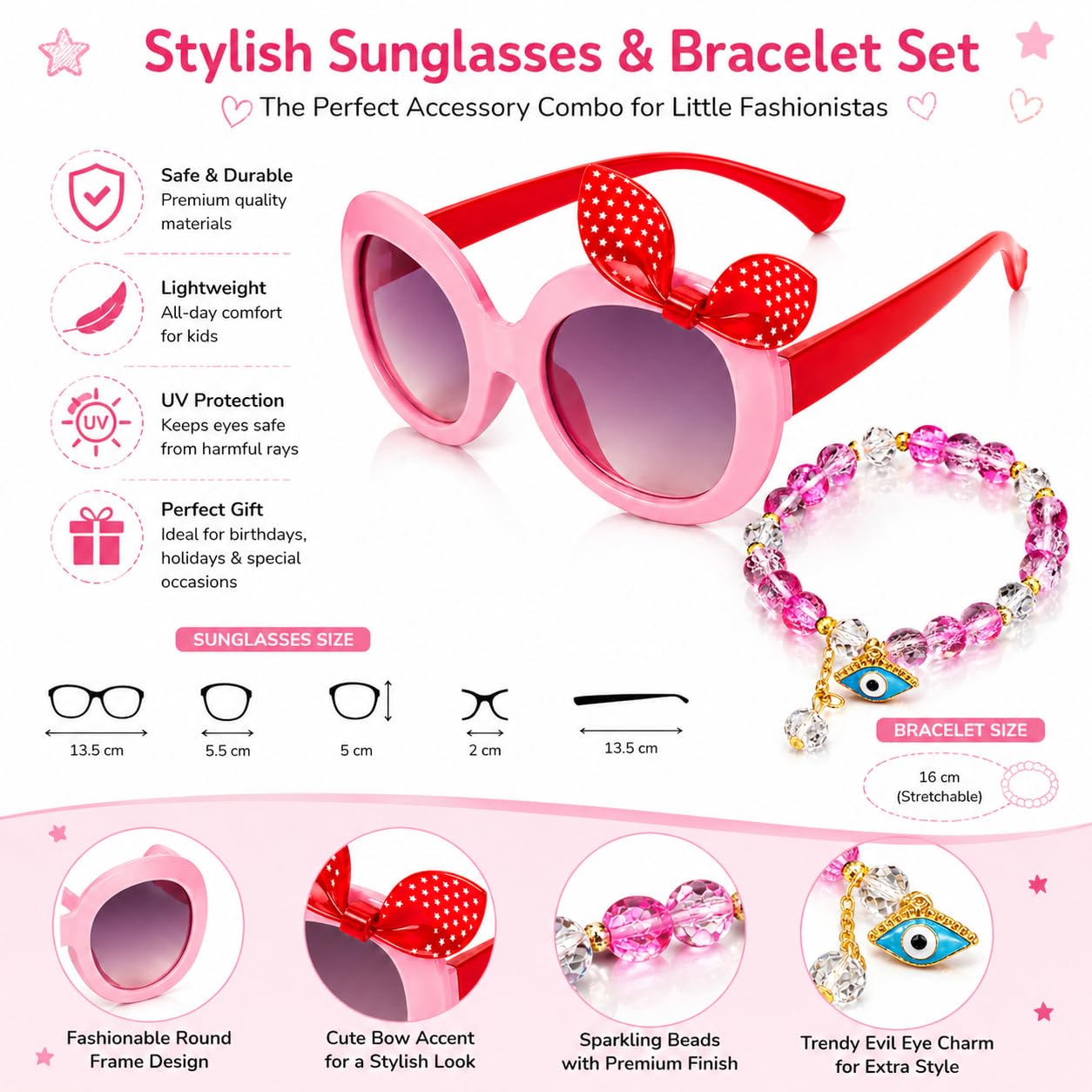 Zynic Sunglasses For Kids Girls | Cute Sunglasses & Bracelet Gift Set for Girls | Stylish Kids Gift Combo, Cooling Glasses | UV 400 Protection Goggles For Kids | Outdoor Shades for Baby Girls 2