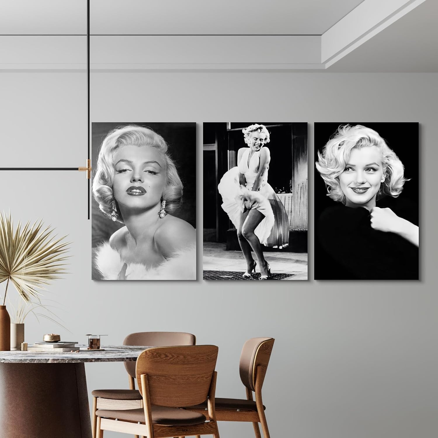 CanvasGarden - 3 Pieces Marilyn Monroe Canvas Wall Art Idol Art Decor Black and White Portrait Picture Vintage Poster Paintings Print, Canvas Wall Art for Living Room Bedroom Office, 12"x16"x3 Panels