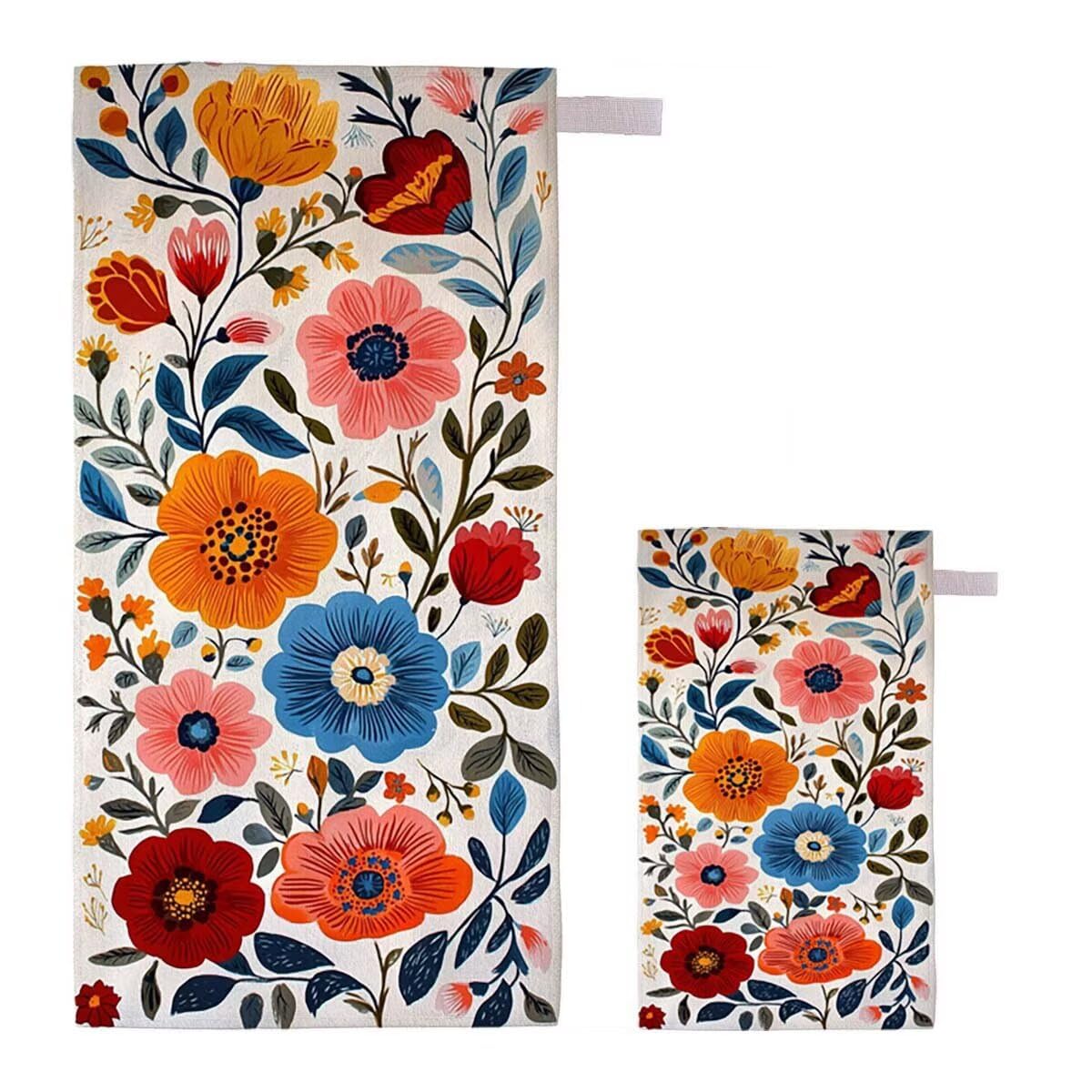 Strandtuch Blume Strandtuch XXL 100x200cm/35x70cm, 2er Set Mikrofaser Handtuch Groß Saunahandtuch, Schnell Trocknend Stranddecke Sandfrei, Badetuch Leicht für Fitness Sporthandtuch Reisehandtuch J-82