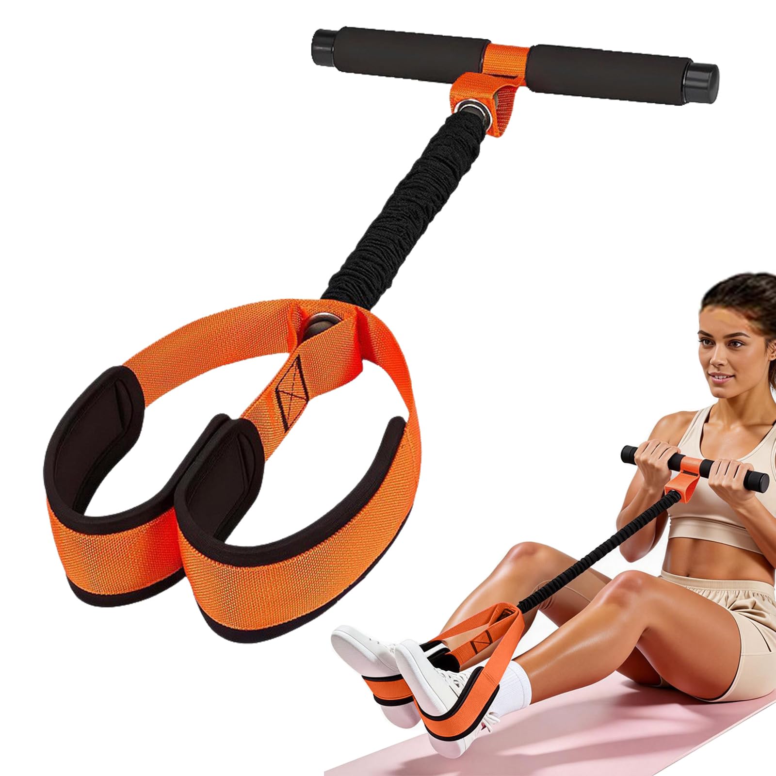 Multifunction Pedal Resistance Band with Handle, Upgraded Exercise Equipment with Soft Foot Pedal for Sit Up & Full-Body Home Gym Workouts, Yoga, Core/ABS Training，Pilates & Physical Therapy (orange)