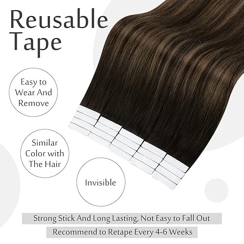 Miniatura 3 de Full Shine - Extensiones de cabello humano con cinta adhesiva, 18pulgadas, color castaño oscuro 2 a castaño cenizo 8 y 2, 1.76oz, 20unidades