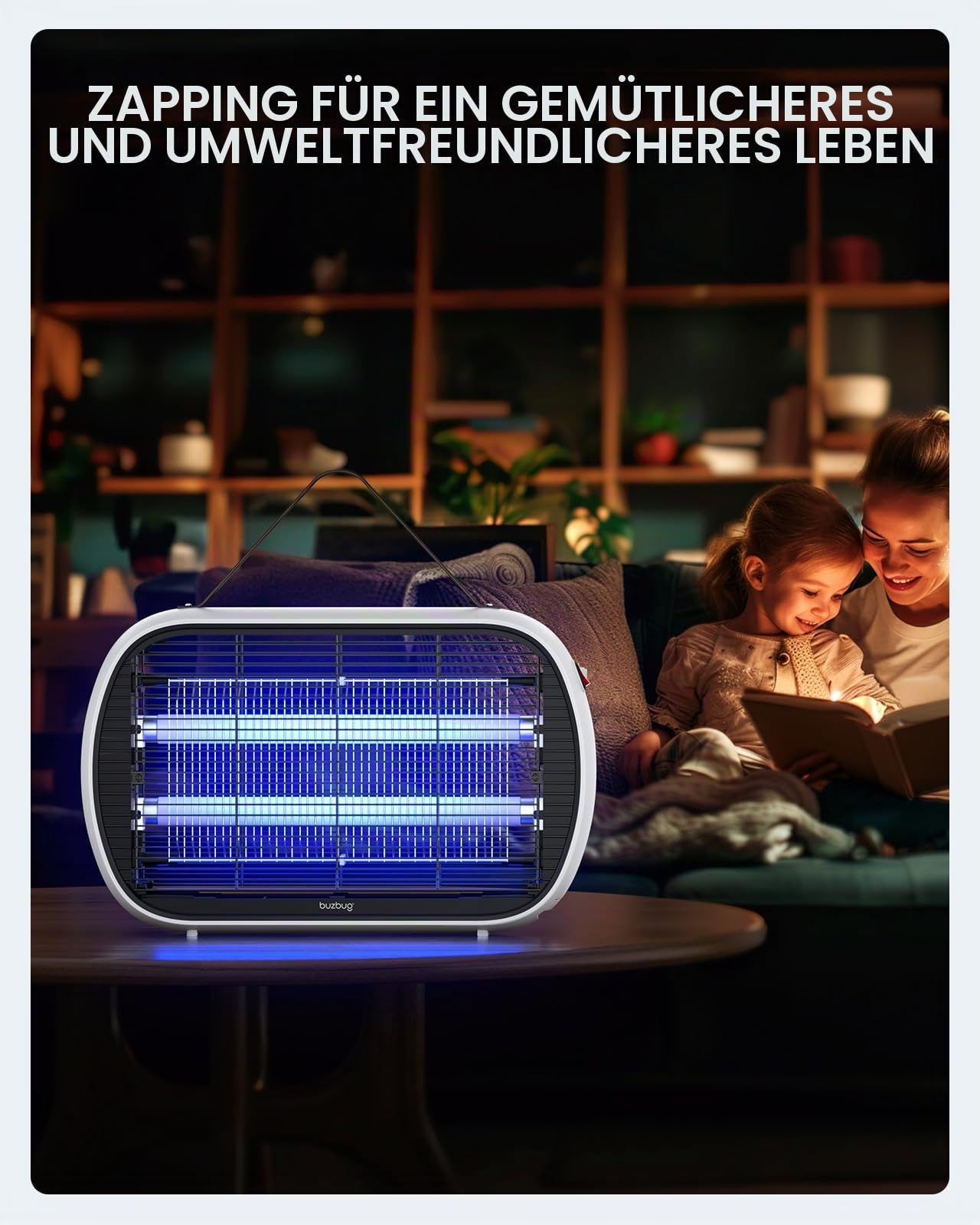 Buzbug Elektrischer Insektenvernichter 5000 q. Ft. Modern und elegant, Insektenvernichter für den Innenbereich, Fliegen- und Mückenkiller für Haus, Küche, Restaurant, Garage, Büro, Lager (weiß)