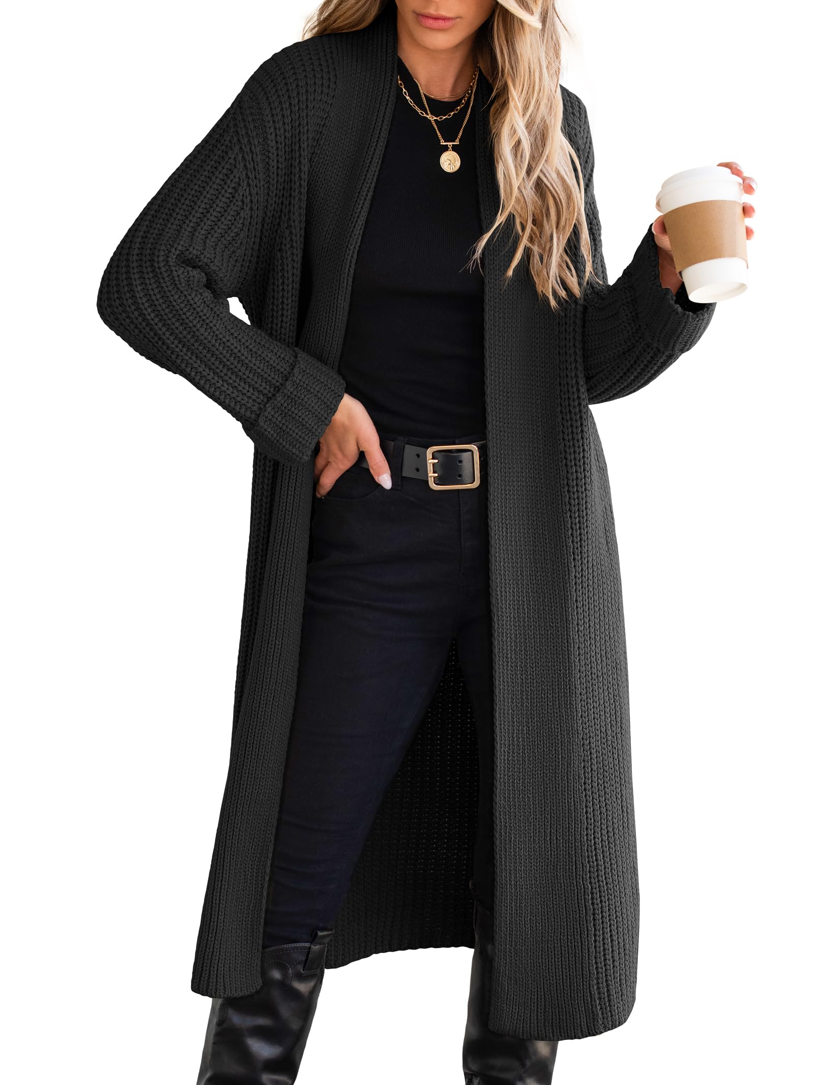ANRABESS Women Knit Long Cardigan Long Sleeve Open Front Lapel Oversized Sweater Coat 2025 Fall Duster Outerwear Clothes