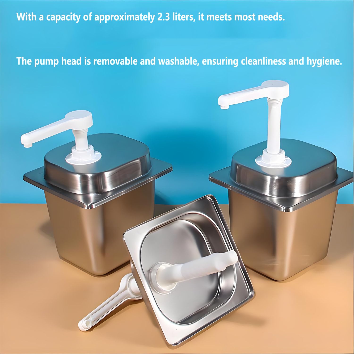Set di dispenser manuale per salse, bottiglia a pompa per condimenti da 2,3 l con volume di erogazione da 30 ml, testa rimovibile per una maggiore durata, perfetto per ristoranti o uso domestico