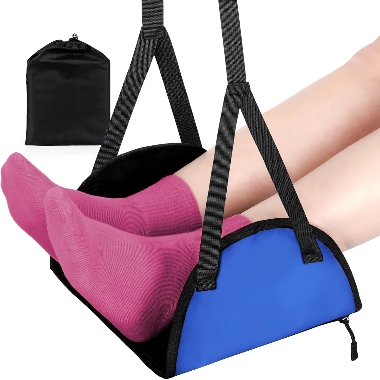 HAYVAN Airplane Footrest with Comfortable Latex Cushion for Long Flights - Portable Adjustable Airplane Desk Foot Hammock to Relax Your Feet and Leg in Plane, Office, Home (Blue) Thumbnail