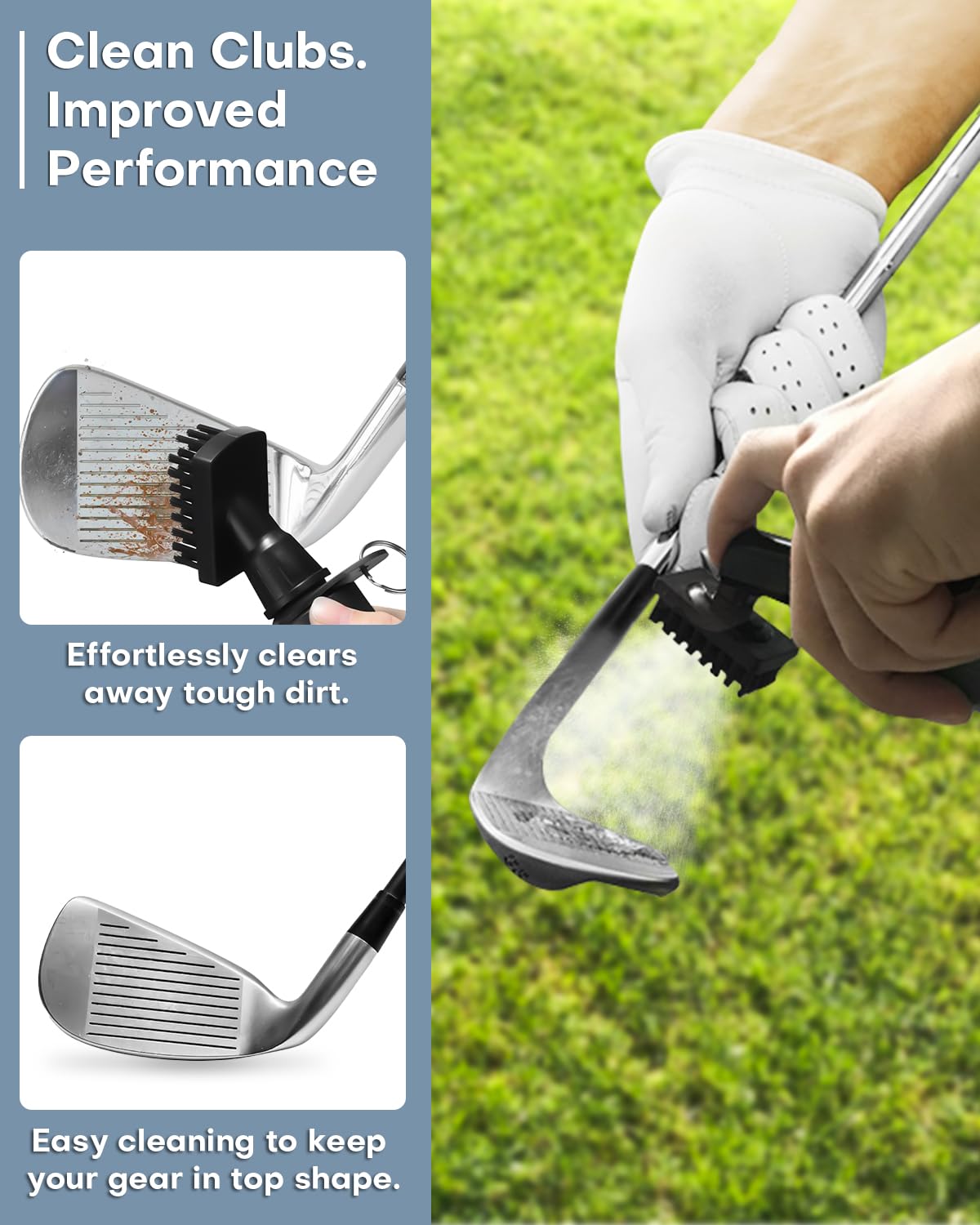 Spazzola per la pulizia delle mazze da golf, 2 pezzi per la pulizia delle scanalature delle mazze da golf con spray integrato per acqua, spazzola per acqua da golf con gancio retrattile in alluminio