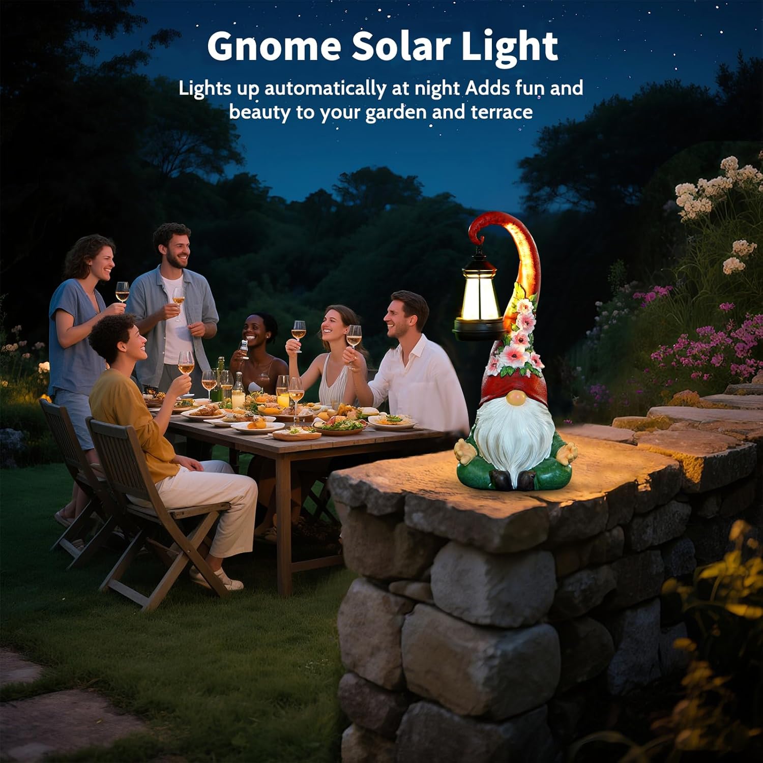 Garden Gnomes Statues Solar Lights Figurine Outdoor Lantern Lawn Porch Patio Yard Decor Balcony Home Zen Birthday Gifts for Grandma, Mom, Women, Sisters