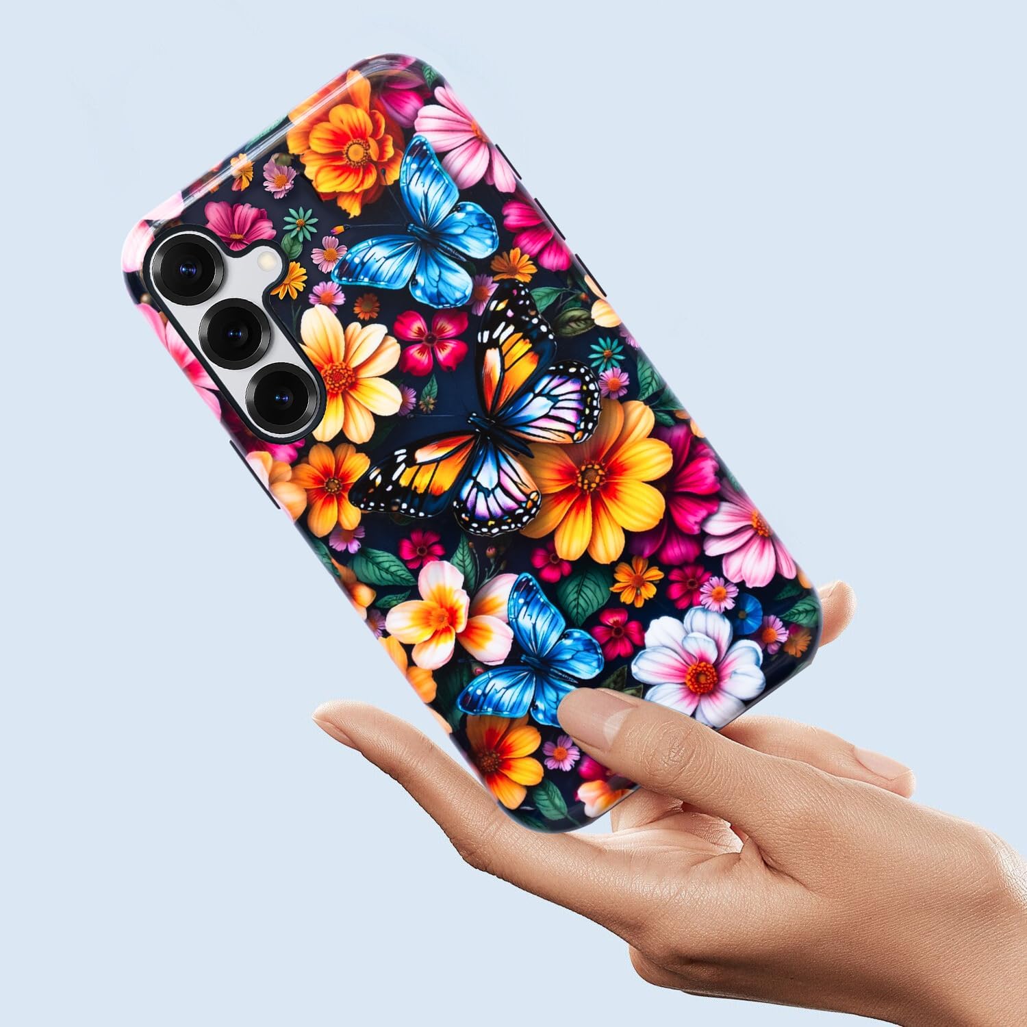 Dual-Layer Case for Galaxy S25 FE,Butterfly Colorful Flowers Shockproof Hybrid Hard Shell + Silicone Cover Protective Phone Case for Samsung Galaxy S25 FE - Image 5