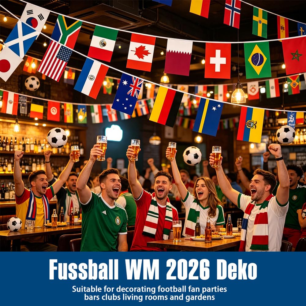 Banderines de 2026 Fútbol de Copa Mundial, Banderas de Mundo 48 Países, Artículos para Aficionados al Fútbol del Mundial 2026, para Fiestas de Fútbol, Bares (14 * 21CM)