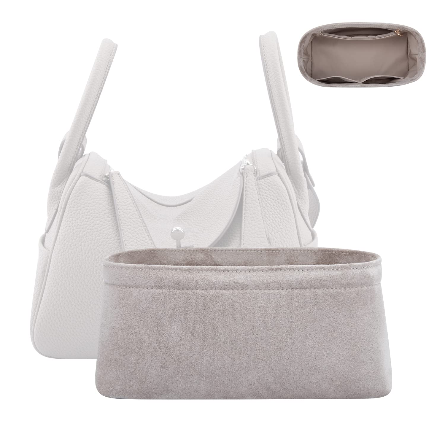 Purse Organizer Insert, Velvet Bag organizer with zipper, Handbag & Tote Shaper, For Hermes Lindy 26