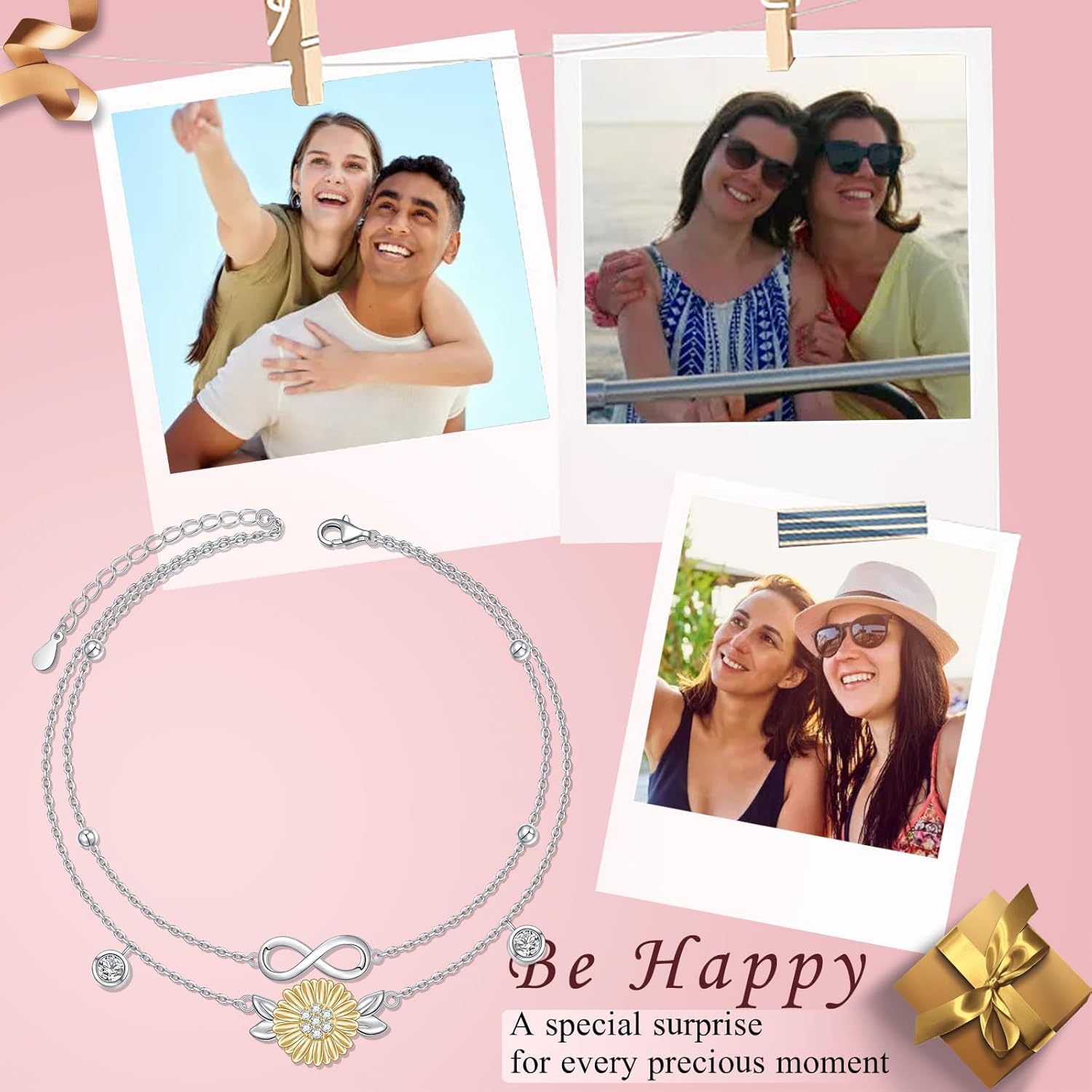 925 Sterling Silver Infinity Sunflower Anklet Sunflower Bracelet Jewelry for Mother Women