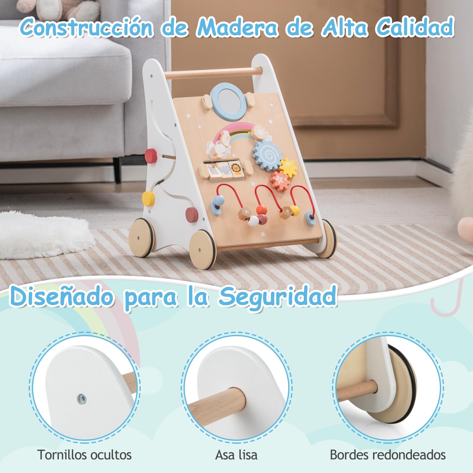 GOPLUS Andador de Madera para Bebés con Centro de Actividades