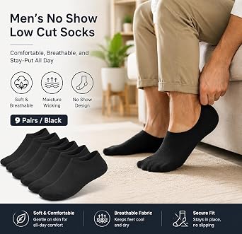 9 Pairs No Show Socks Men Thin Low Cut Non Slip Invisible Socks