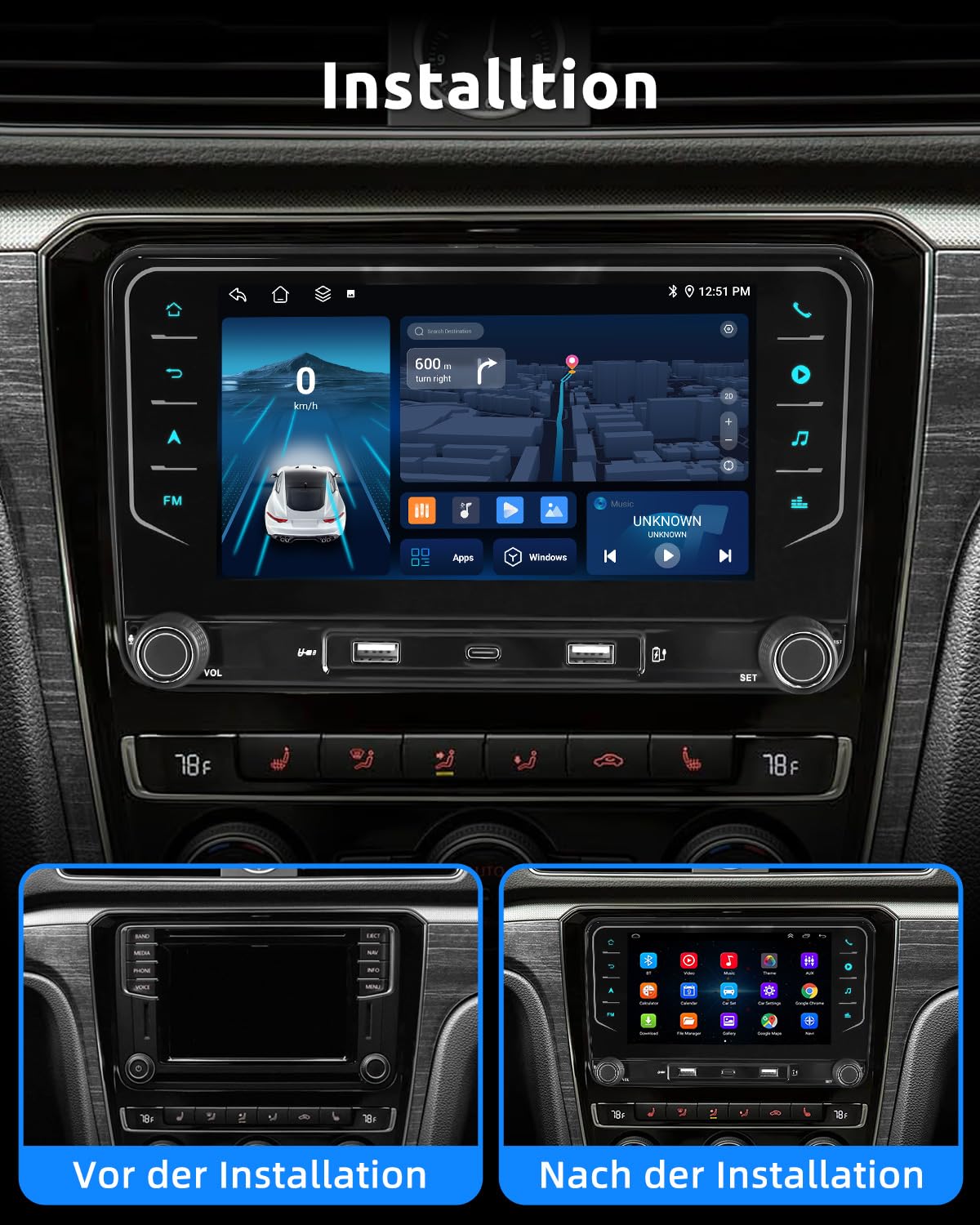 ESSGOO Android 15 4+64G Autoradio mit Wireless Carplay und Android Auto Für Volkswagen Golf 5 6 Plus Tiguan EOS Passat Polo, 7 Zoll Auto Radio Display mit Bluetooth, Mirror Link, AM, FM, SWC