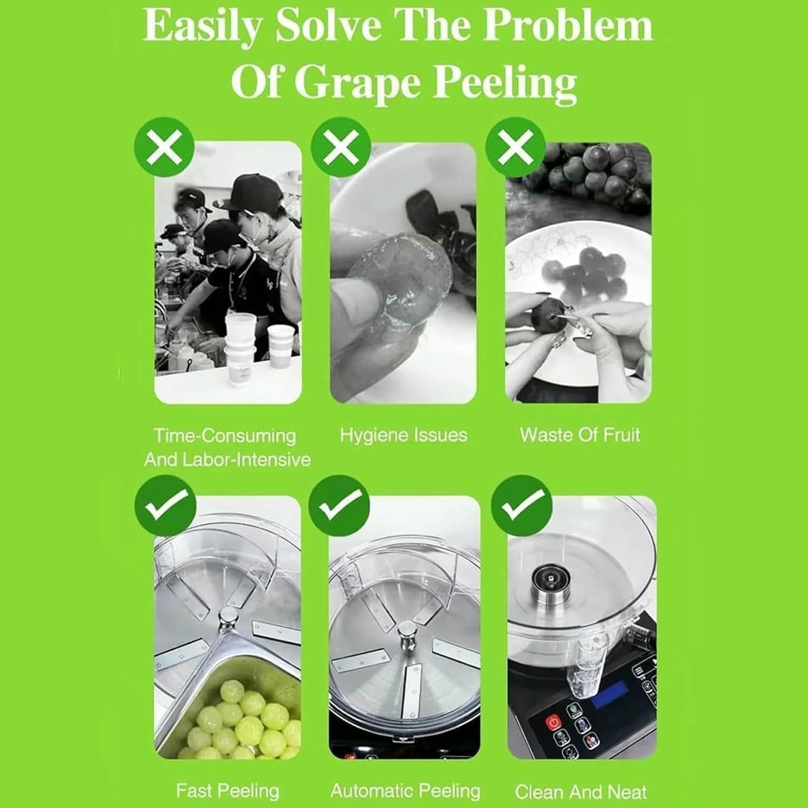 Pelador De Uvas Eléctrico, Pelador De Piel De UVA con Rotación Automática, con Capacidad De 500 G, Pantalla Inteligente, Ajuste De Múltiples Engranajes, Funcionamiento Silencioso para Uvas